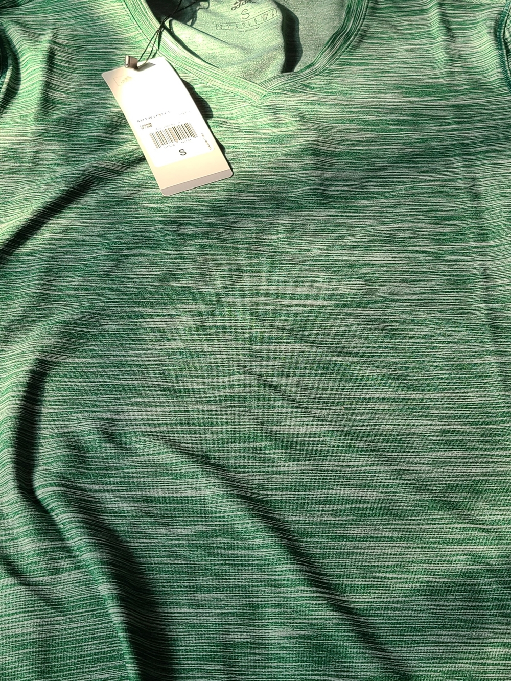 Two Adidas Green Heathered V-Neck Active Tee size Medium